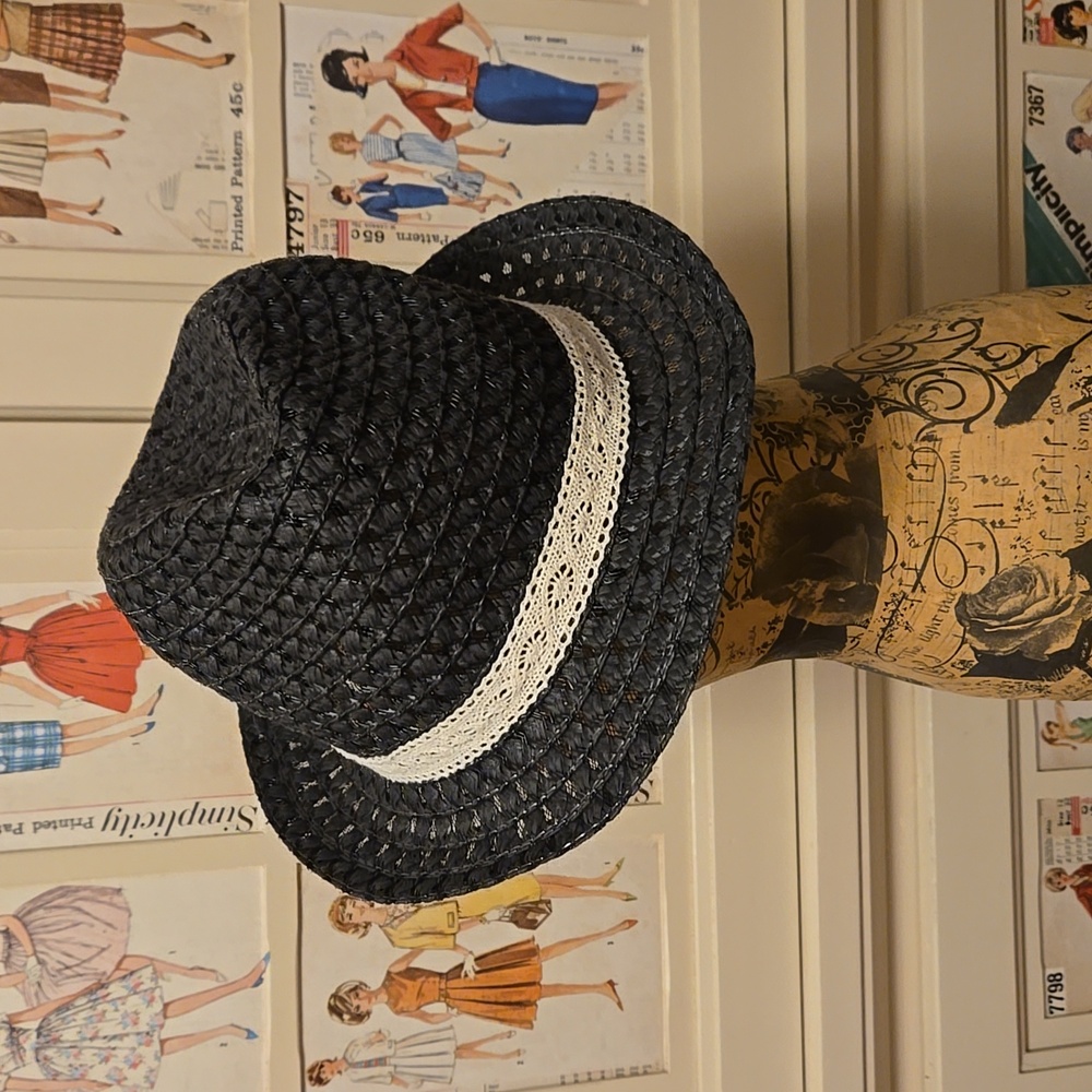 Black Straw Derby Hat - image 1